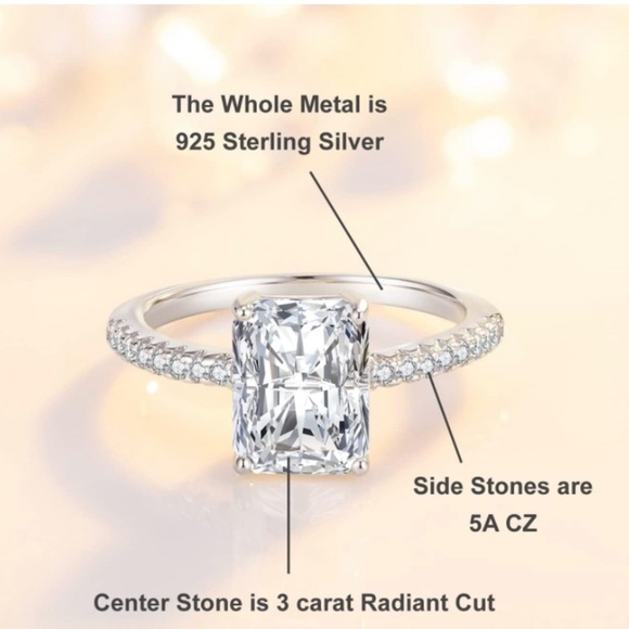 3 Carat Radiant Cut Diamond Moissanite Ring - Picture 6 of 7